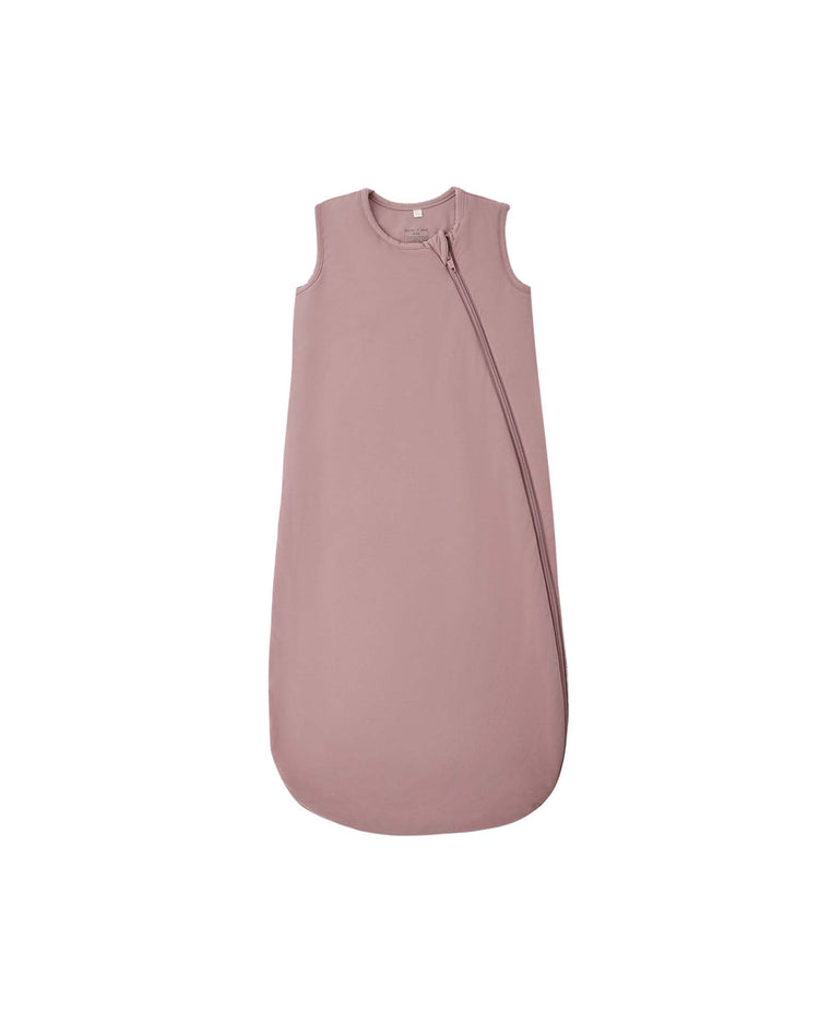 The quincy mae bamboo sleep bag in mulberry is a sleeveless sleep sack featuring a diagonal zipper running from the shoulder to the bottom side, shown on a white background. Made from breathable bamboo fabric, it is designed to keep your baby comfortable throughout the night.