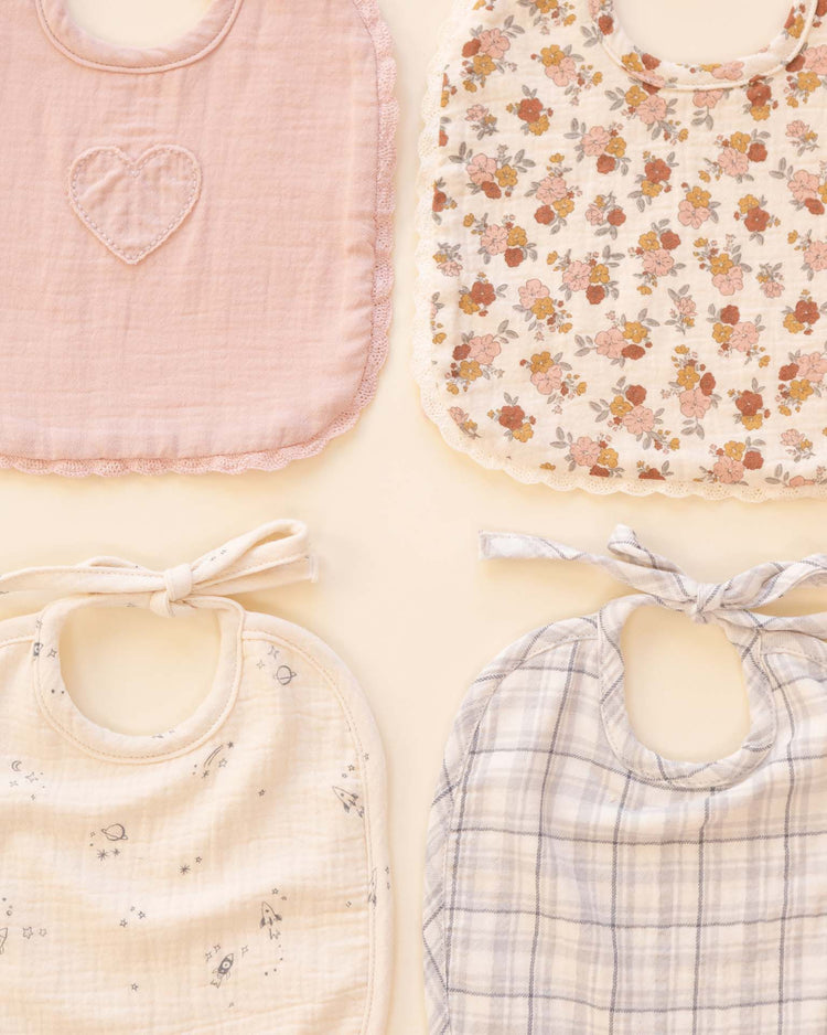 quincy mae woven tie bib in bloom baby Little