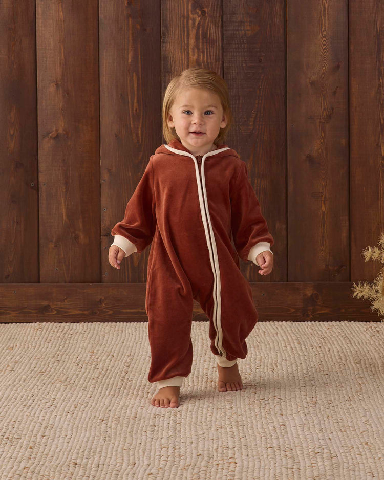 quincy mae velour zip jumpsuit in redwood baby Little
