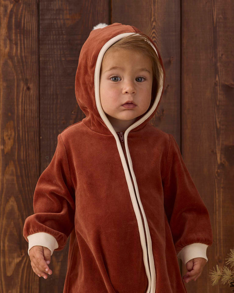 quincy mae velour zip jumpsuit in redwood baby Little