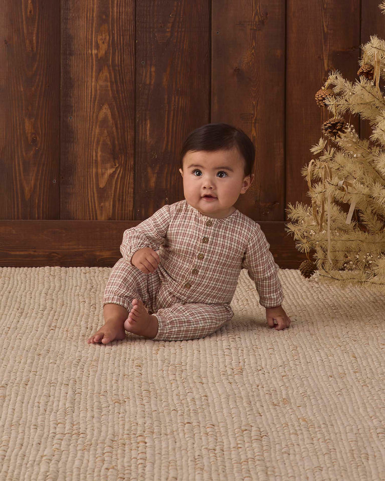 woven jumpsuit in christmas plaid