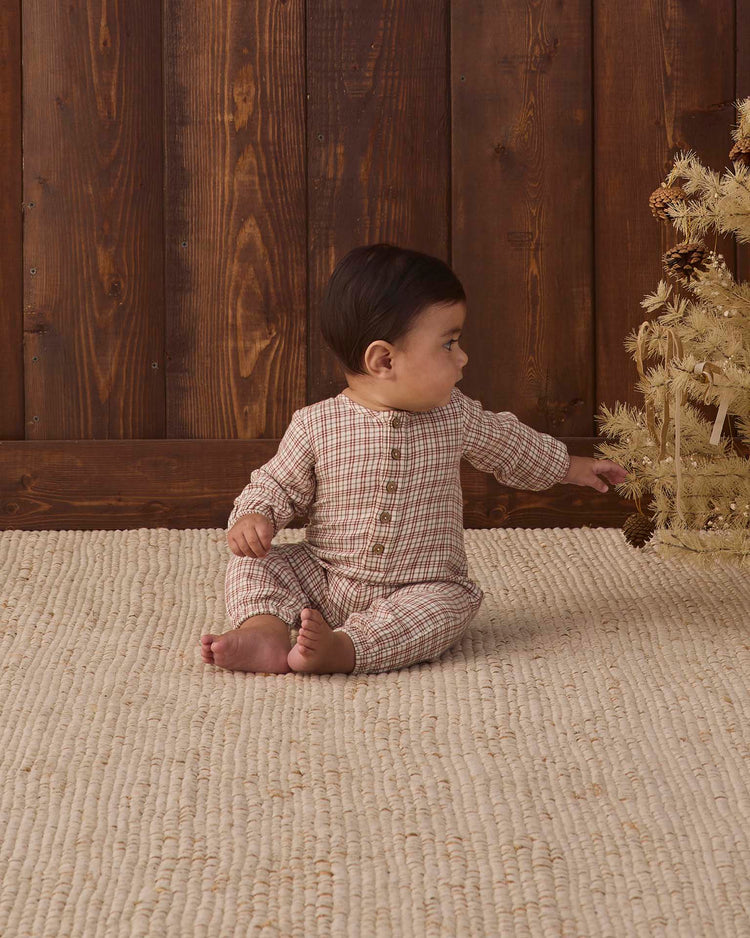woven jumpsuit in christmas plaid