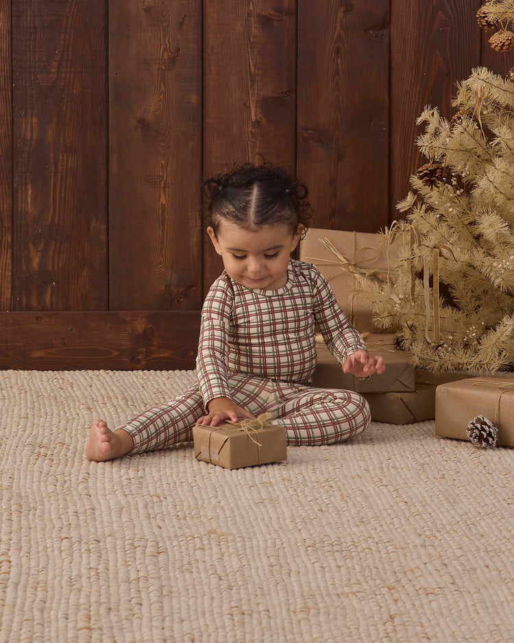 bamboo pajama set in redwood check