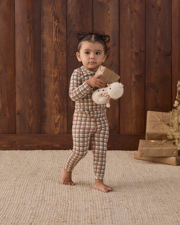 bamboo pajama set in redwood check