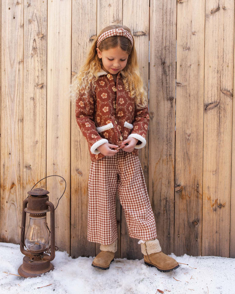 wide leg pant in brick check