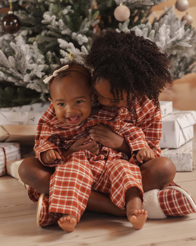 baby pajama romper in ruby plaid