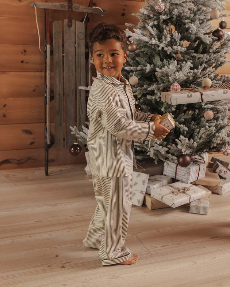 rylee + cru long sleeve pajamas in evergreen stripe kids Little