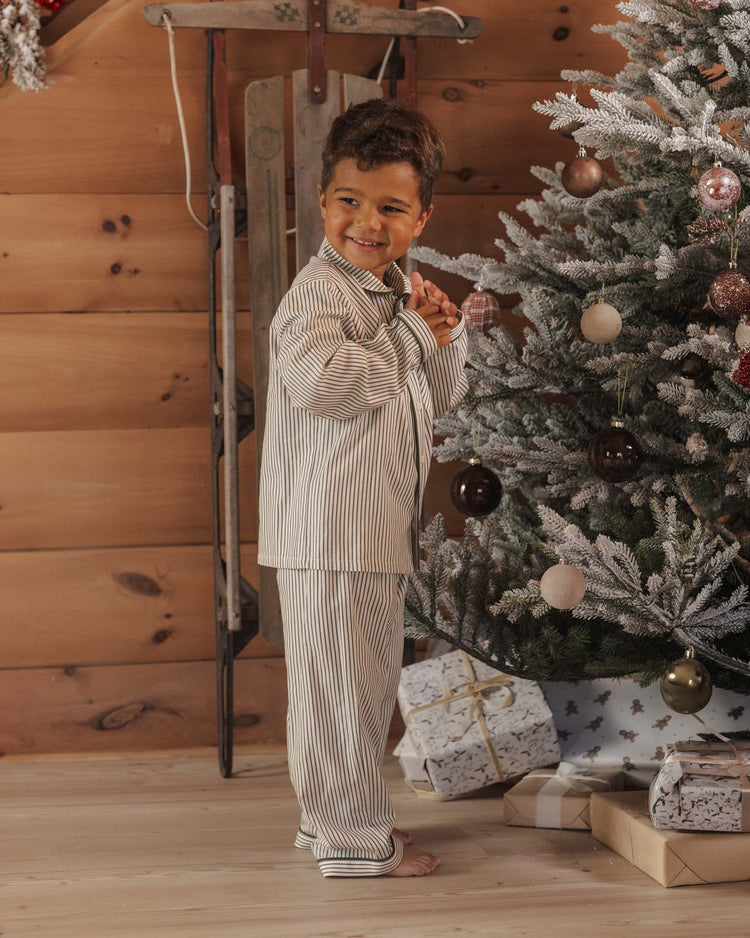 rylee + cru long sleeve pajamas in evergreen stripe kids Little