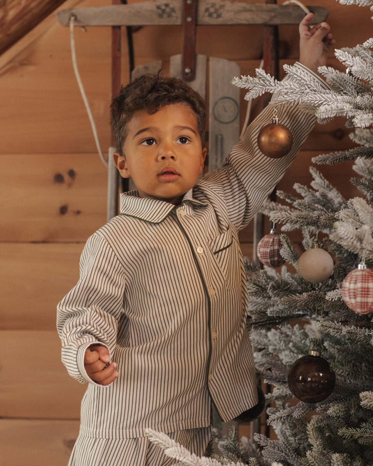 rylee + cru long sleeve pajamas in evergreen stripe kids Little