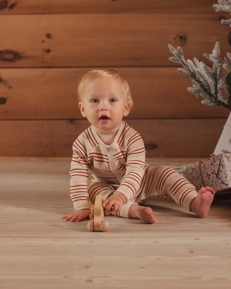 rylee + cru organic long john pajamas in holiday stripe baby Little