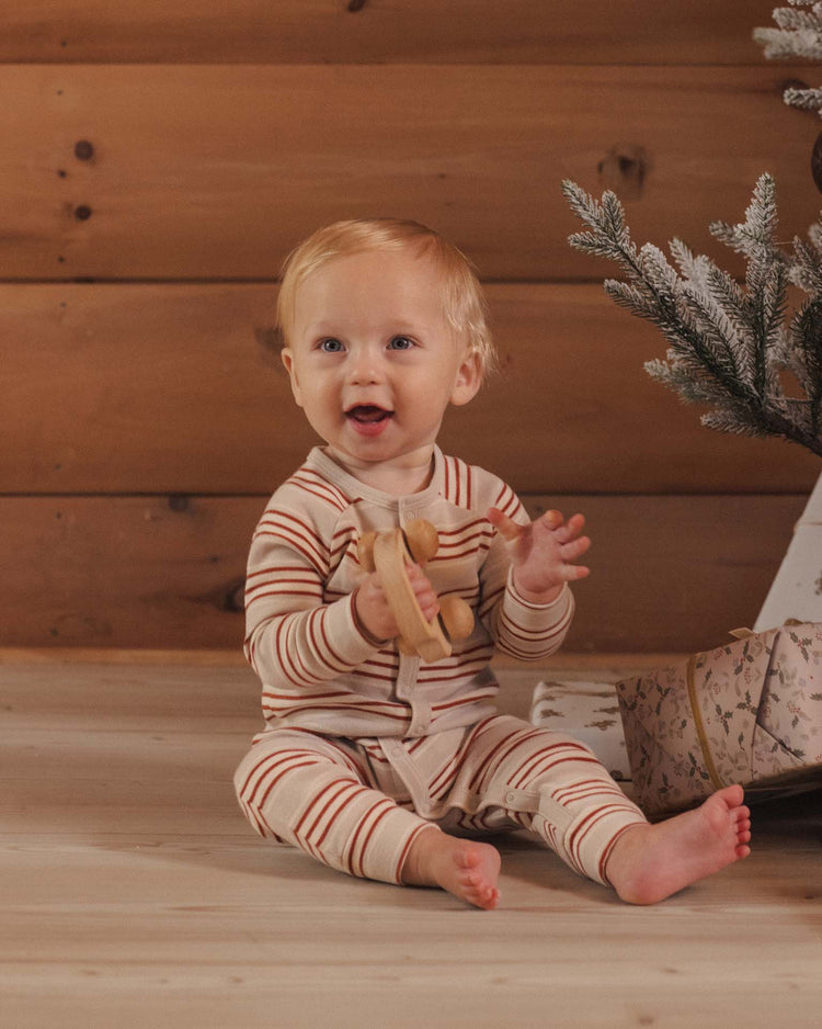 rylee + cru organic long john pajamas in holiday stripe baby Little
