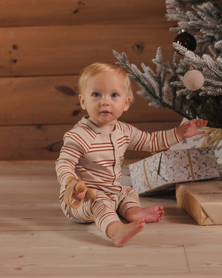 rylee + cru organic long john pajamas in holiday stripe baby Little