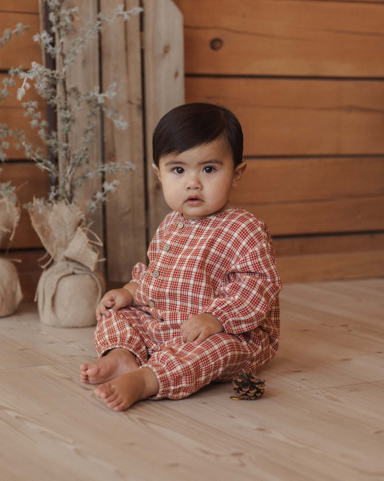 rylee + cru relaxed woven jumpsuit in vintage plaid baby Little