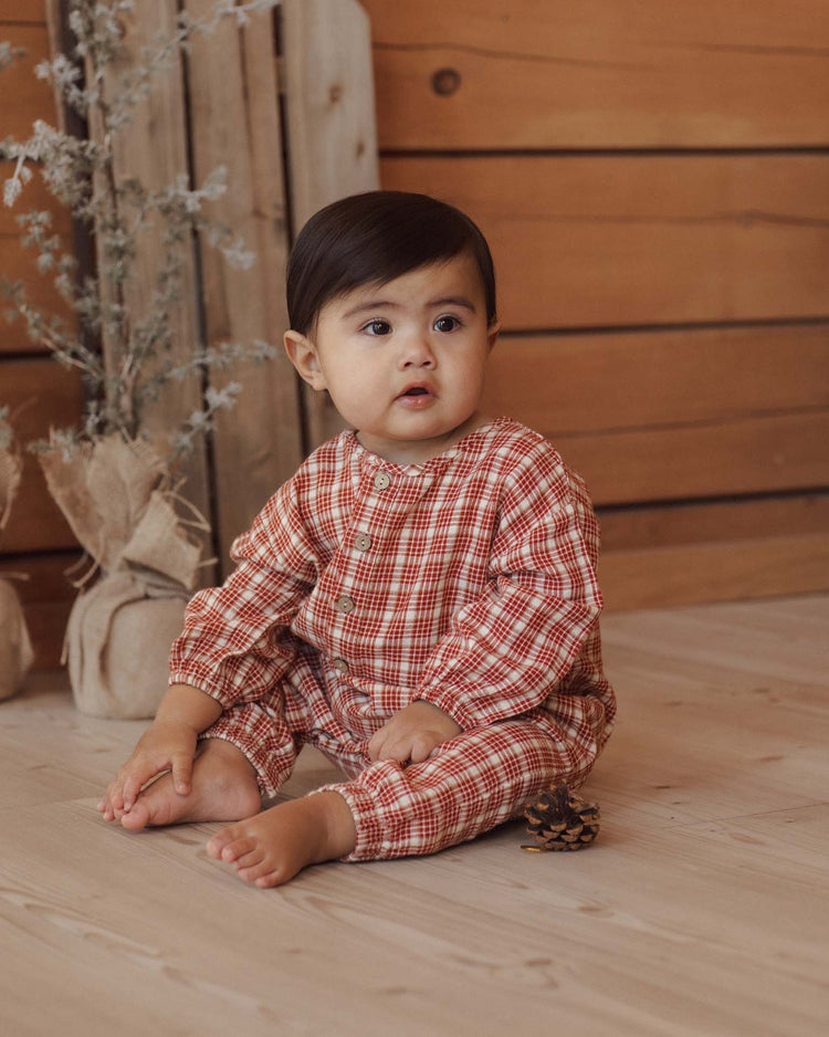 rylee + cru relaxed woven jumpsuit in vintage plaid baby Little