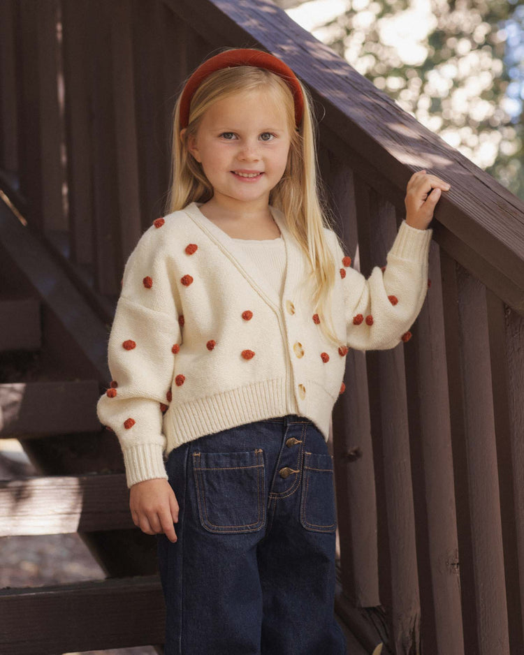 rylee + cru boxy crop cardigan in ruby bobble kids Little