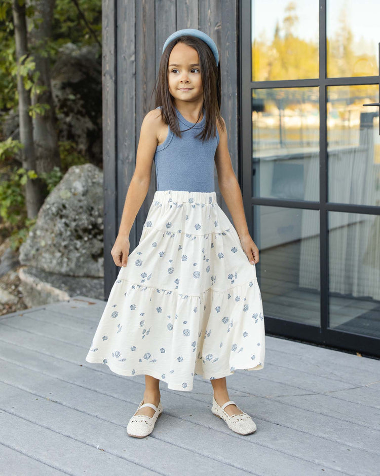 rylee + cru tiered midi skirt in seashells kids Little