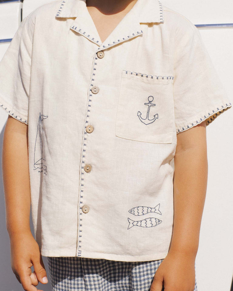 rylee + cru lapel collar shirt in sailor kids Little