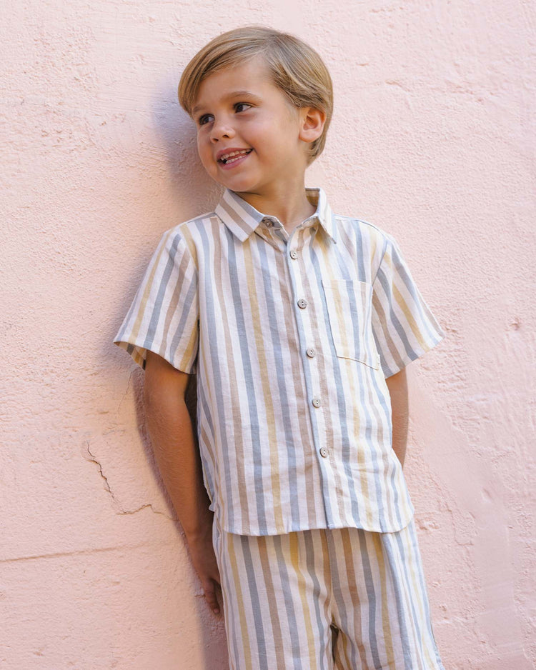 rylee + cru collared short sleeve shirt in valencia stripe kids Little