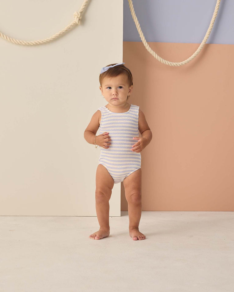 rylee + cru moxie one - piece in periwinkle stripe kids Little