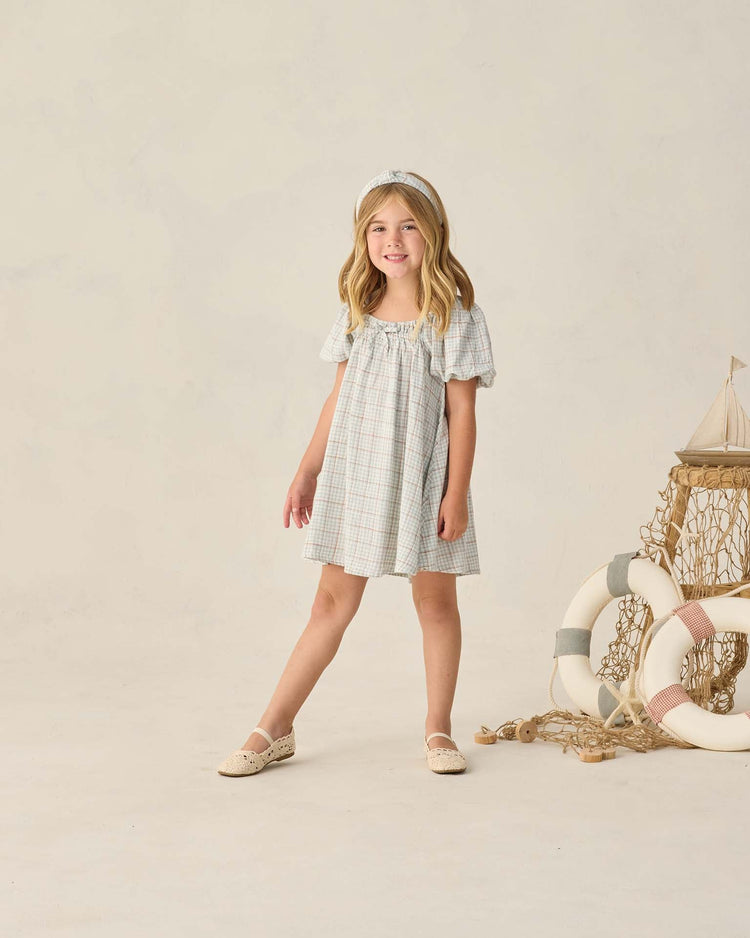 Little rylee + cru kids sabrina mini dress in light blue plaid