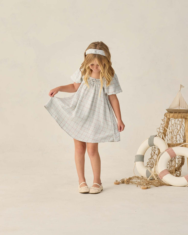 Little rylee + cru kids sabrina mini dress in light blue plaid