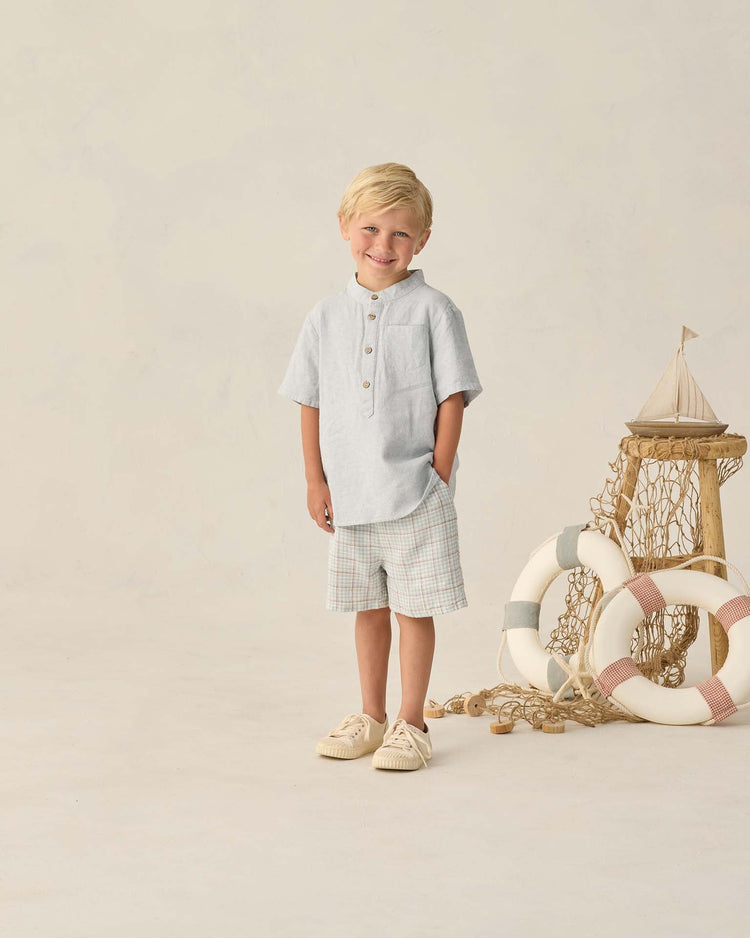 Little rylee + cru kids perry short in light blue plaid