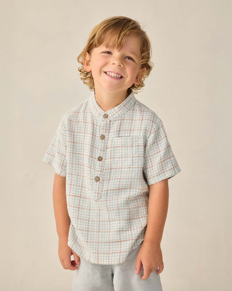 Little rylee + cru kids mason shirt in light blue plaid