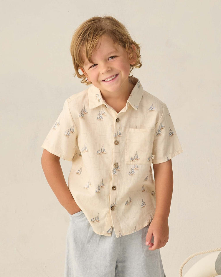 Little rylee + cru kids collared short sleeve shirt in sail