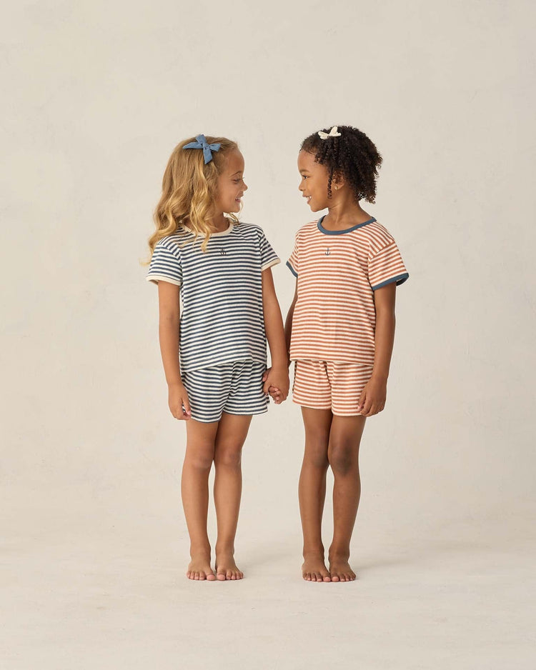 Little rylee + cru kids pointelle shorts in poppy stripe