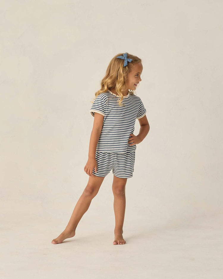 Little rylee + cru kids pointelle shorts in navy stripe