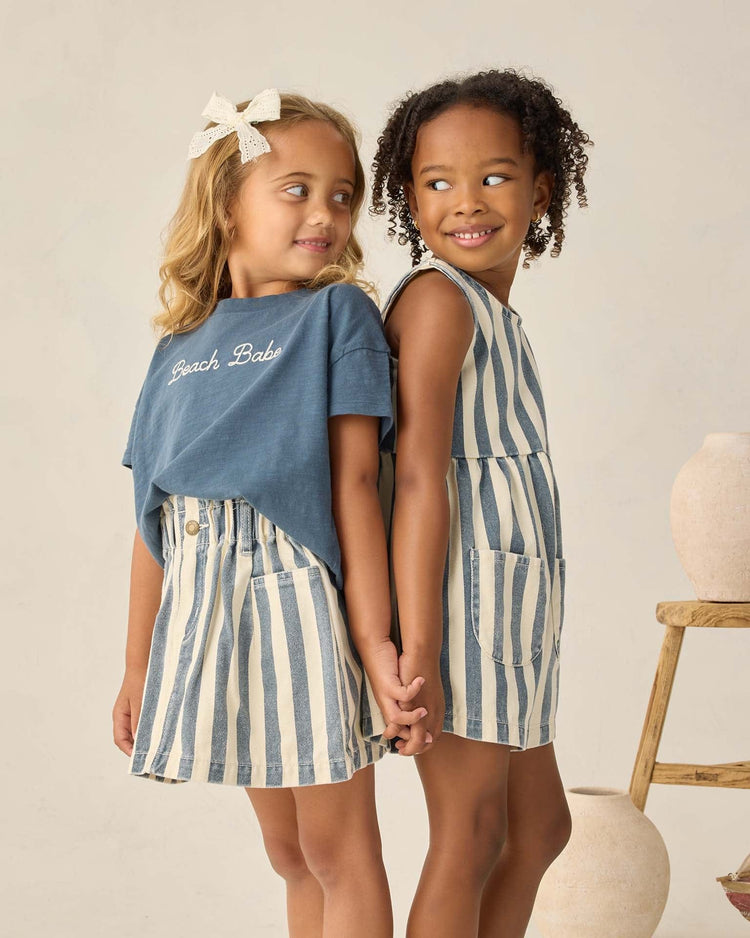 Little rylee + cru kids denim mini skirt in navy stripe