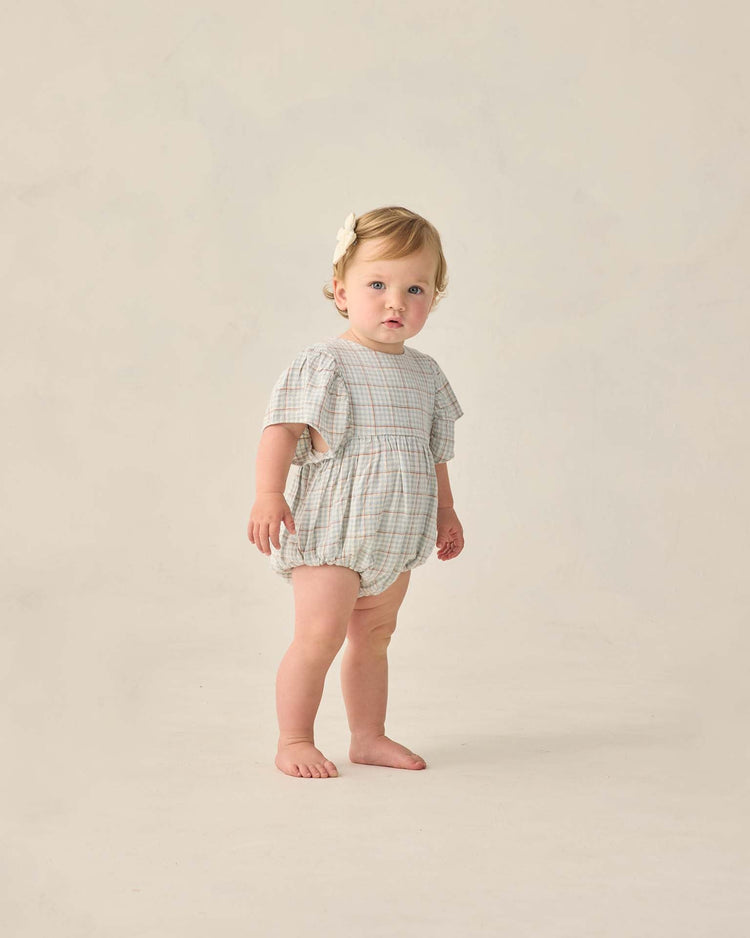 Little rylee + cru kids kalea romper in light blue plaid