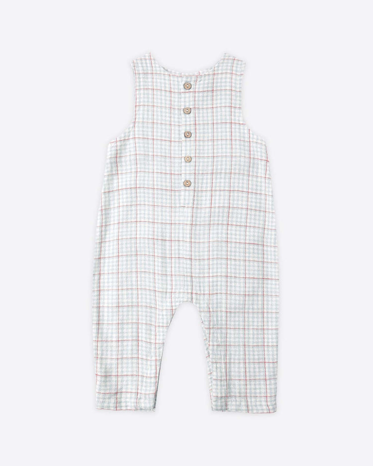 Little rylee + cru kids button jumpsuit in light blue plaid
