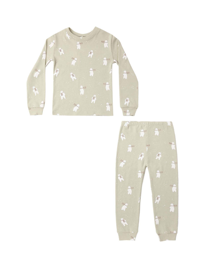 organic long sleeve pajama set in polar bears