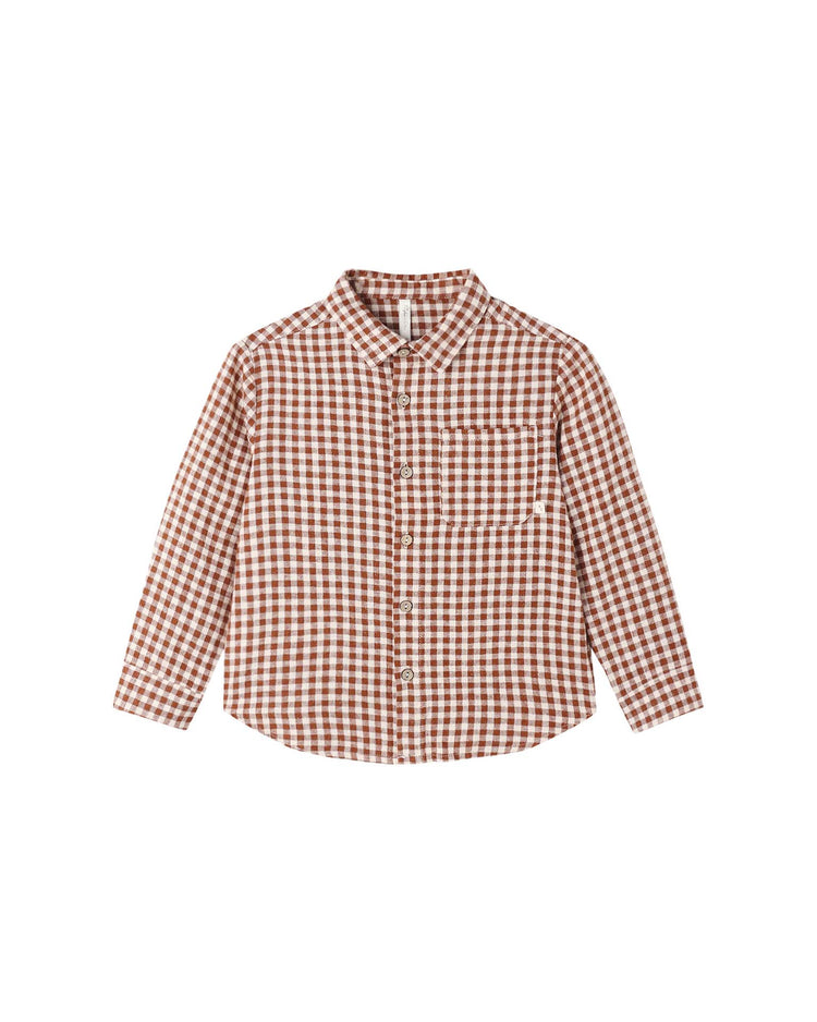 collared long sleeve shirt in brick check