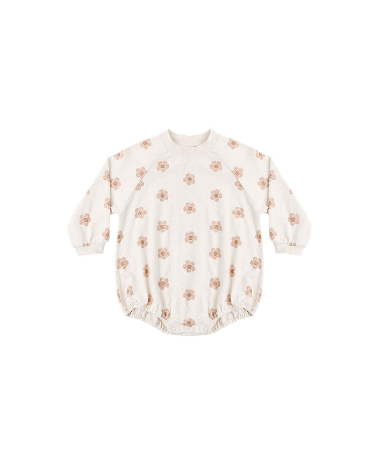crew neck romper in pink daisies