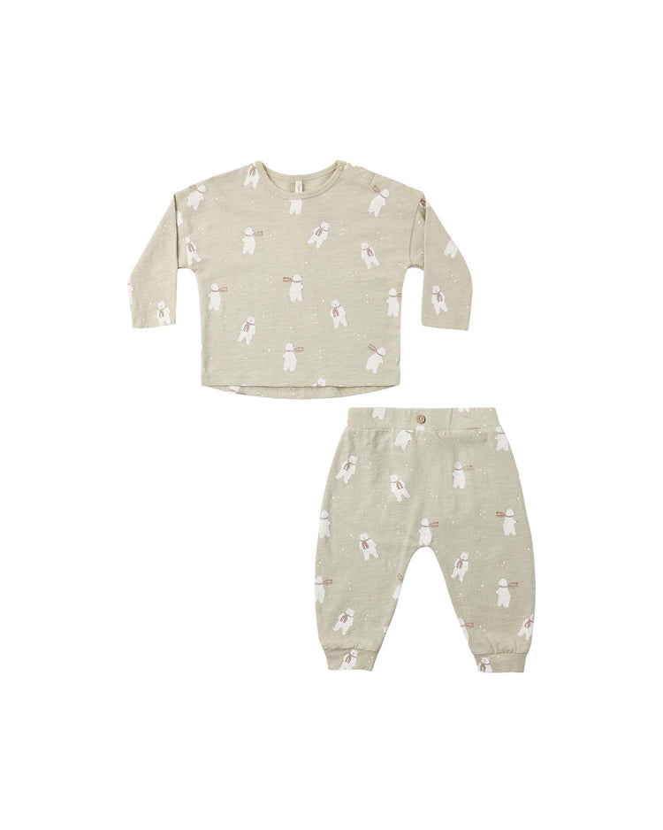 long sleeve tee + pant set in polar bears