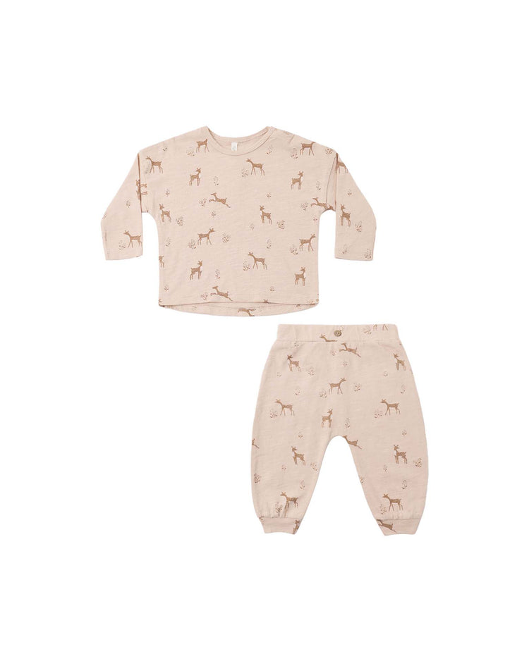 long sleeve tee + pant set in fawns