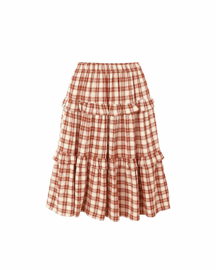 Little rylee + cru kids ruffled midi skirt in red plaid