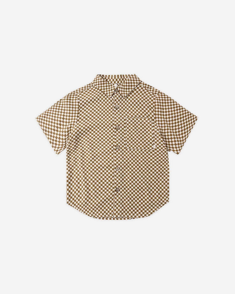 rylee + cru collared short sleeve shirt in ocre check kids Little