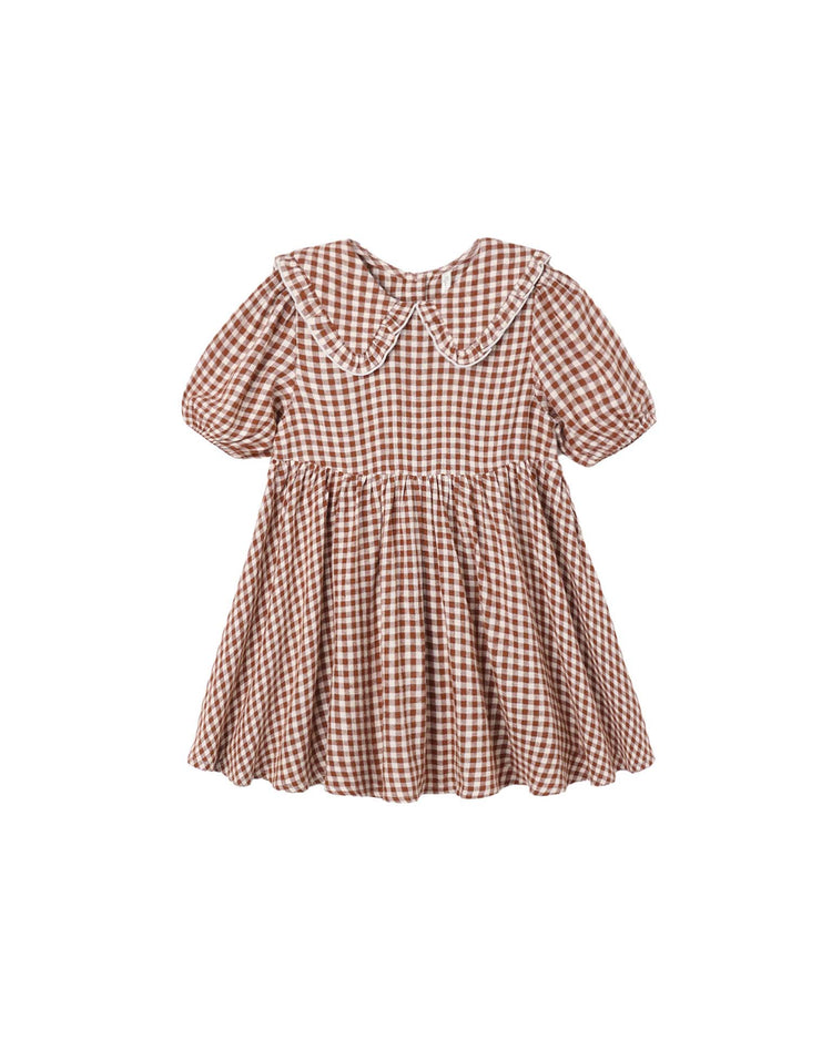 camille dress in brick check
