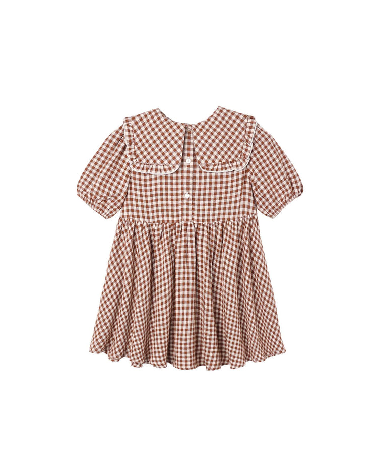 camille dress in brick check