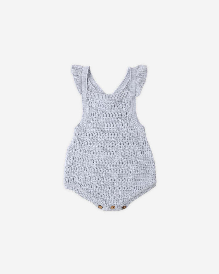 rylee + cru crochet romper in periwinkle baby Little