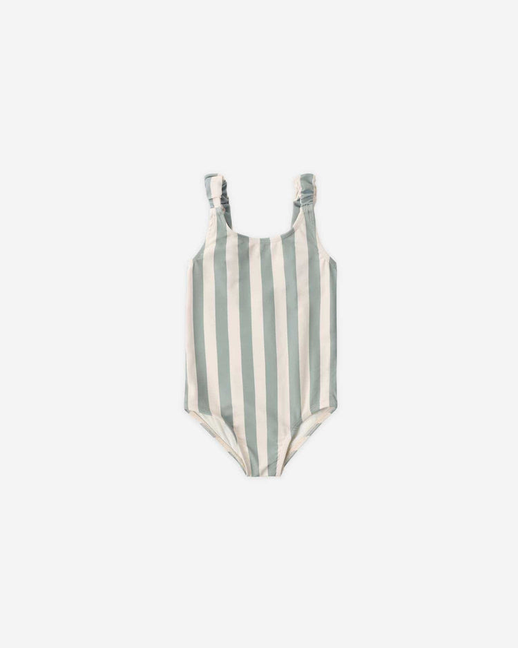 rylee + cru scrunch one - piece in green stripe kids Little