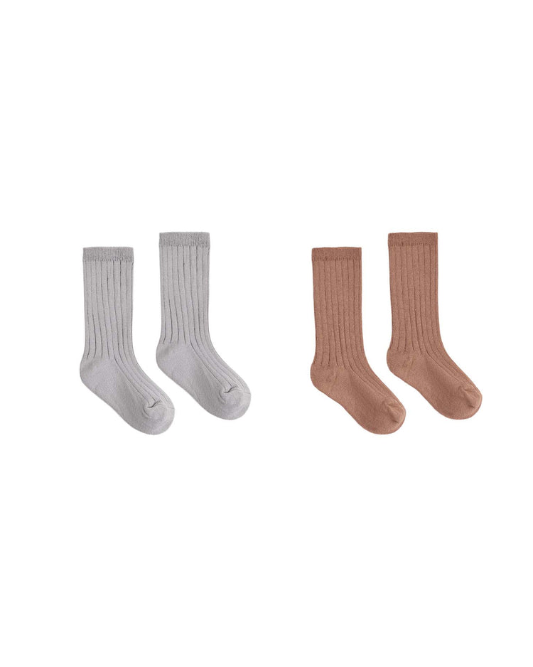 ribbed socks in clay + dusty blue