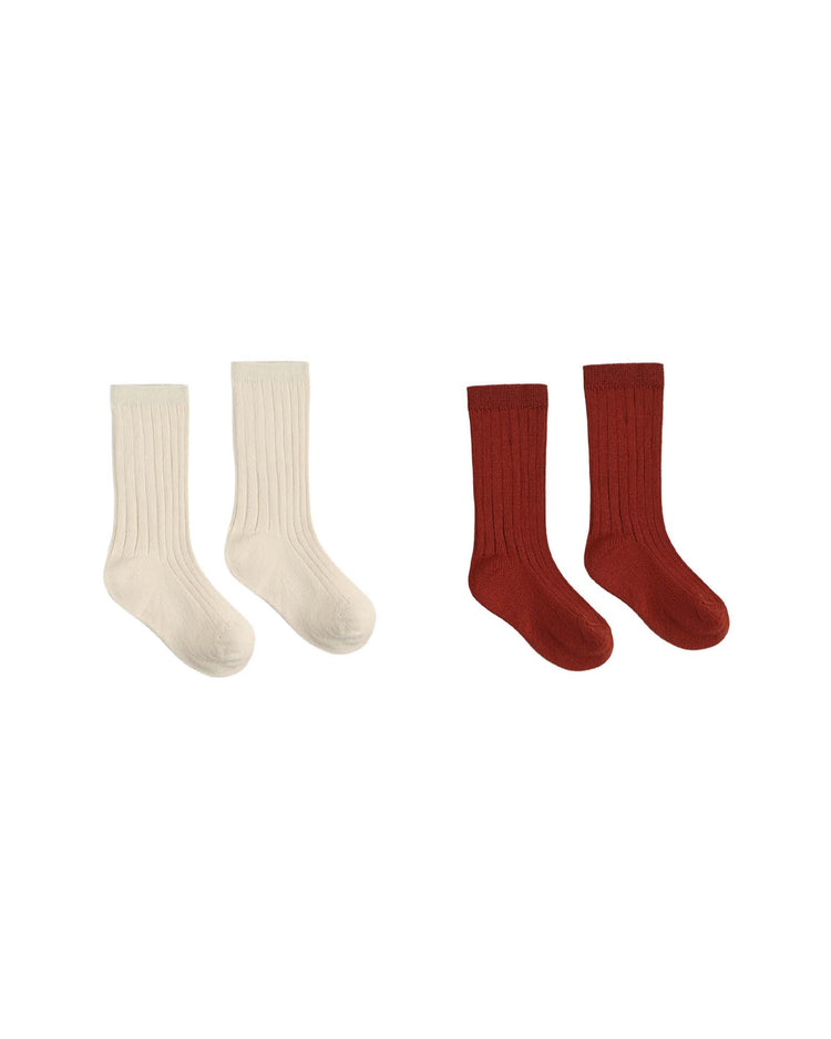 ribbed socks in brick + natural
