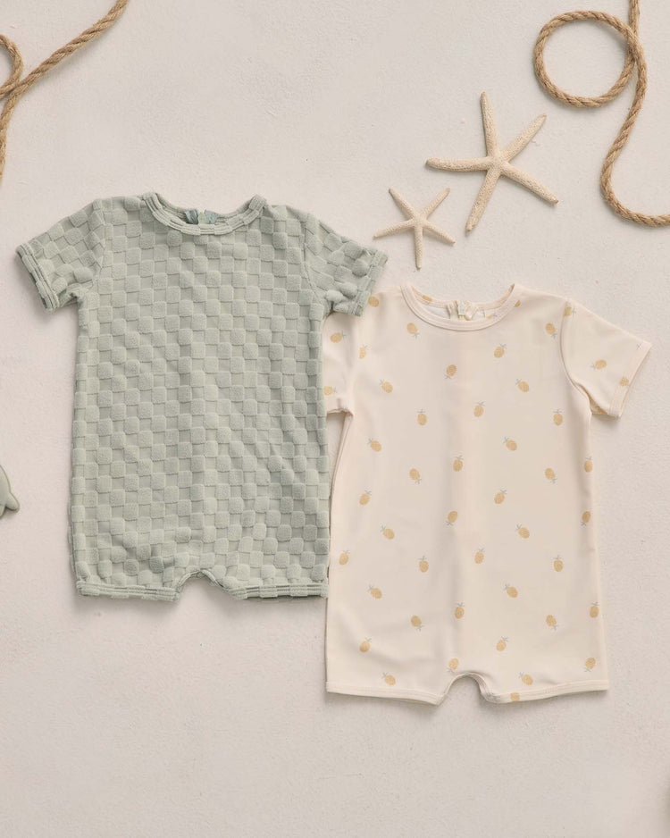 rylee + cru shorty one - piece in sage check kids Little