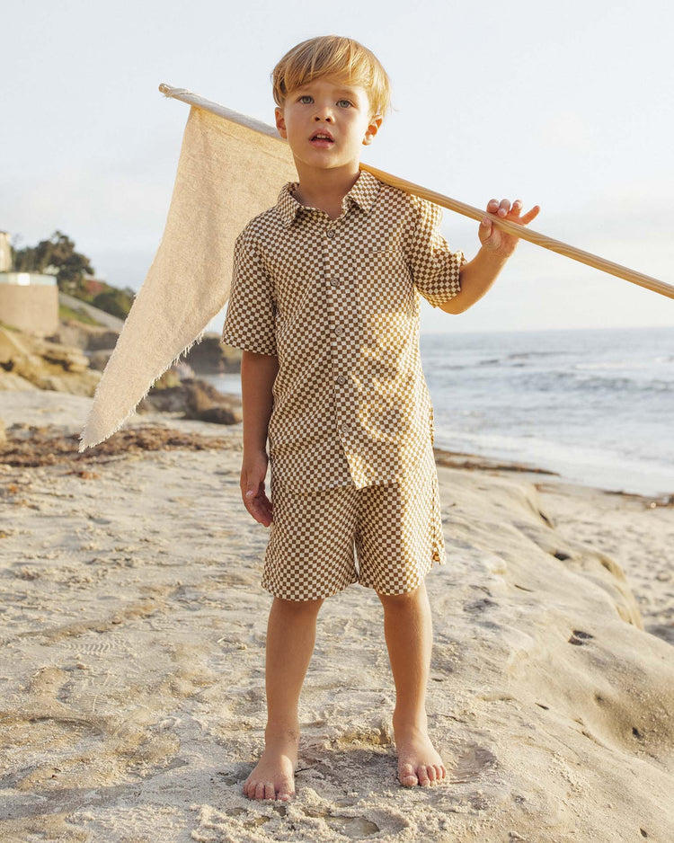 rylee + cru perry short in ocre check kids Little
