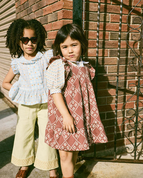 misha + puff ruffle sleeve dress in cola flora tierra kids at Little