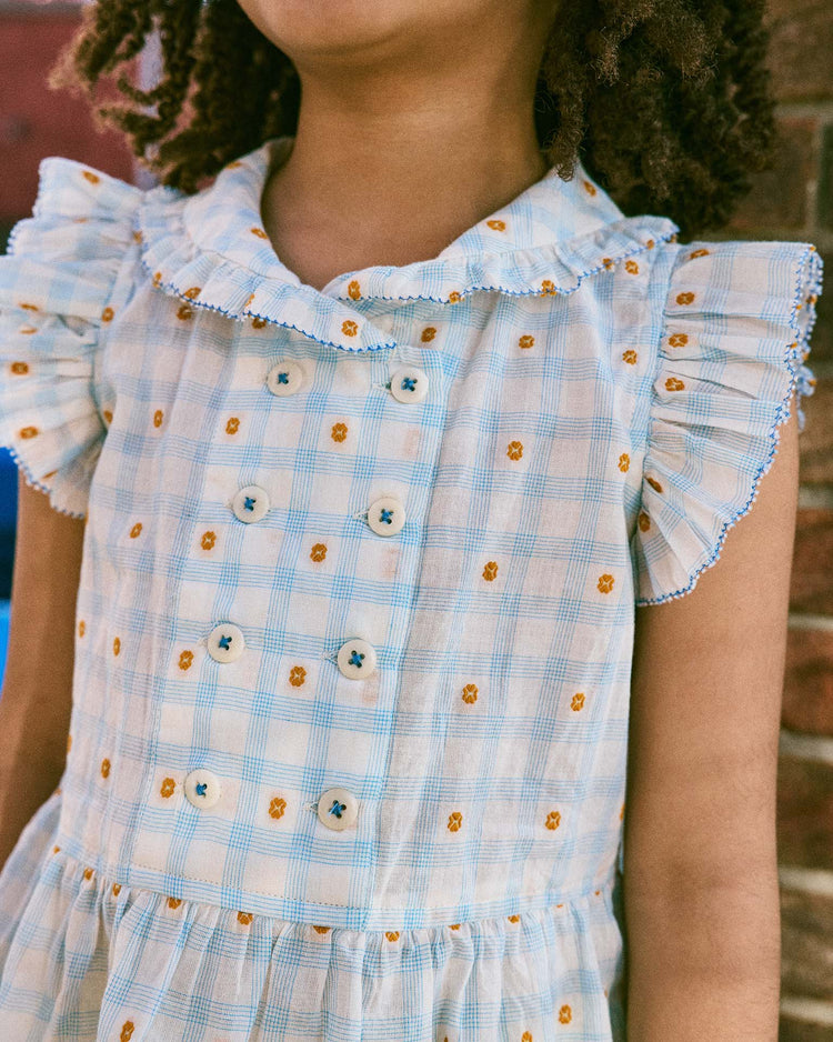 misha + puff voyage shirt in bright sky blossom plaid kids Little